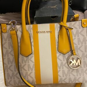 Michael Kors Yellow and White Satchel with Gold Hardware